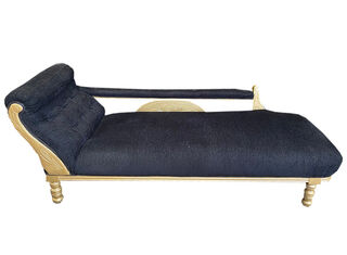 Chaise Lounge #7 Black w/ Gold Wood (W: 1.7m x H: 0.8m x D: 0.6m)