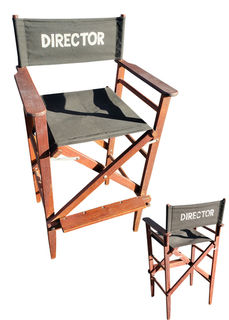 Directors Chair w/ Writing Dark Wood + Black (H: 107cm Seat H: 71cm W: 47cm D: 59cm)