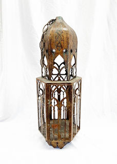 Moroccan Hanging Lantern Brass (H: 0.66 x W: 0.24m)