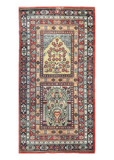 Rug #346 Persian Prayer Gold,  Red & Green (0.8m x 1. m)