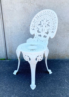 Chair White Wrought Iron Outdoor (H: 0.87m x W: 0.39m x D: 0.36m)