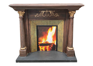 Fireplace #1 Dark Wood w/ Gold (H: 1.3m x W: 1.5m x D: 0.4m)