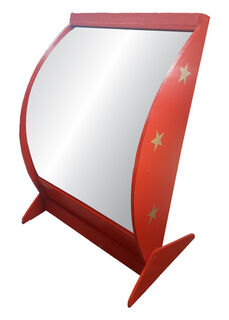 Circus Mirror #2 Red Convex/Shortens (H: 1.21m x W: 0.84m x D: 0.5m)