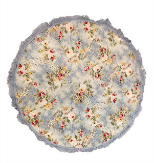 Rug #330 Round Floral Blue, Grey, Red & Green (D: 1.4m)