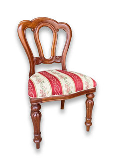 Dining Chair #1 Victorian Red and Cream Stripe (H: 90cm x W: 50cm x D: 40cm)