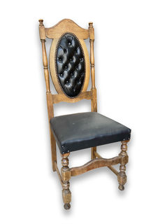 Dining Chair #6 Black Vinyl & Wood (H: 110cm x W: 45cm x D: 43cm)