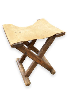 Rustic Stool w/ Leather Seat (H: 41cm x W: 37cm x D: 31cm)