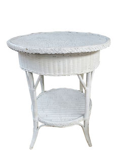 Cane Coffee Table #58 White Round (H: 75cm D: 62cm)
