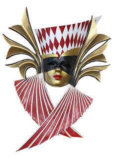 Masquerade Mask Gold, Black + Red (H: 0.85m W: 0.5 m)