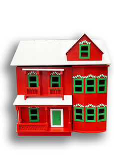 Red Christmas Dolls House (H: 62cm W: 56cm D: 40cm)