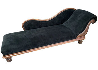 Chaise Lounge #11 Black w/ Brown Wood (1.9 x 0.6m)