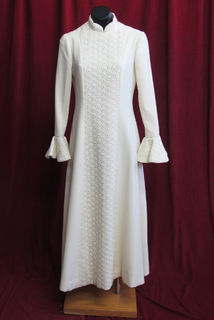 Wedding Dress Cream High Collar Flutter Cuffs 70s 14