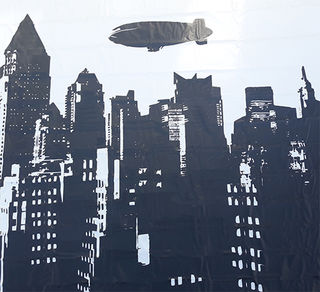 Black and White City with Airship Vinyl (W: 5m x H: 3m)