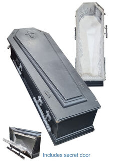 Coffin #16 Black Jesus & Cross (1.74m x 0.64m x 0.34m)