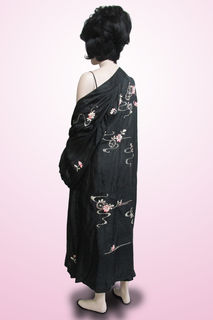 Back View of Black Silk Kimono