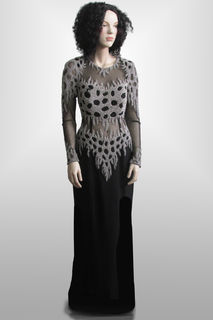 Evening Dress long Black with Silver Beading 1980s/90s
