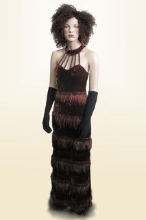 Evening Gown Brown Velvet with Feather Trim 1990s/2000s