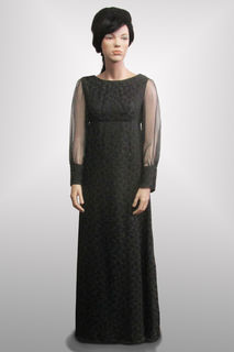Evening Gown Black with Sheer Sleeves 1960s