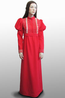 Long Red Dress with Mutton Chop Sleeves 1970s