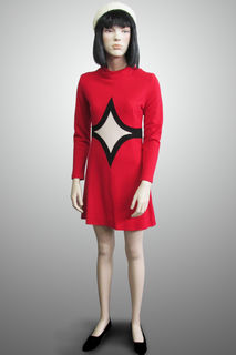 Dress Red Knit with White/Black Diamond Detail 1960s