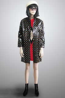 Raincoat PVC Black with Polkadots 1960s