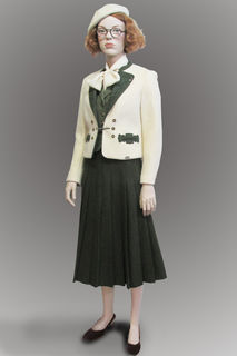 Green Pleated Skirt with Cream Jacket