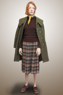 Checked Pleated Skirt with Green Textured Coat 1960s