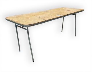 Wooden Trestle Table, Metal Frame (L: 1.74m x H: 0.75m)
