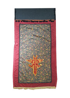 Medieval Banner - Rustic Wooden W/ Red Square (H: 3.5m W: 1.33m)