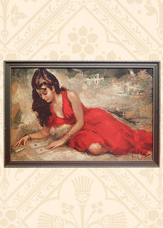 Lady in Red Framed Picture (H: 82cm W: 57cm)