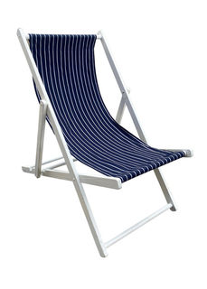 Deck Chair White and Navy Blue Striped (folding)