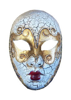 Masquerade Mask White + Gold Cracked Small (H: 25cm)