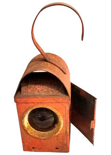 Orange Hanging Railway Lantern (H:40cm x W: 14cm x D: 14cm)