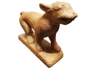Wooden Big Cat Statue (H: 26cm x L: 30cm x W: 10cm)