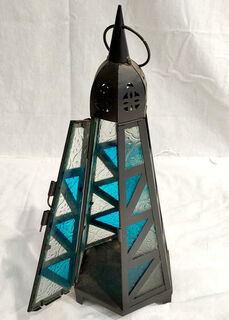 Cone Lantern w/ Clear & Blue Glass (H:35cm x W: 12cm x D: 12cm)