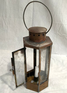 Hex Brass Metal Lantern (H:32cm x W: 12cm x D: 12cm)