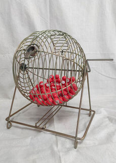 Raffle/Bingo Cage Gold w/ 89 Balls (H: 32cm x W: 29cm x D:30 cm)