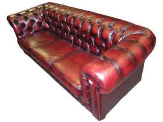 Red Leather Chesterfield Sofa #04 (0.82m x 2.17m x 0.96m)