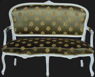Louis XV1 Sofa #09 Gold Brocade w White Frame [L1.26m x H0.90m][Matches 2 x Armchairs]