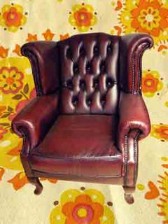 Armchair #04 Wingback Red Leather 1.03m x 0.9m x 0.9m)
