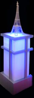 Art Deco light plinth (white perspex , lights up w plug can be red, green, yellow or white) ( 1 m x 0.45 x 0.5) (Eiffel tower hired separately)