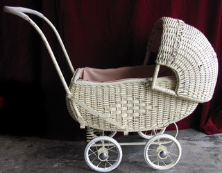 Pram #4 - 30's/40's Dolls White Wicker (L0.9m x H0.7m x W0.4m)