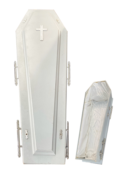 Coffin #15 White Jesus & Cross (L: 1.74m x W: 0.74m x H: 0.34)