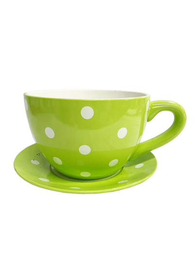Teacup w/ Saucer Large Green Spot (D:  25cm x H: 20cm)