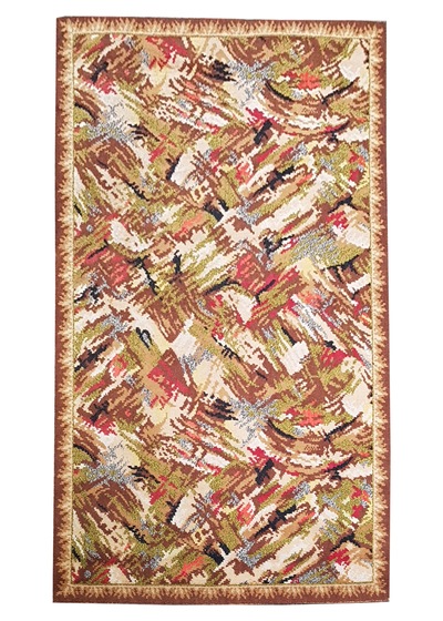 Rug #313 Abstract Green, Cream, Brown & Red (0.9m x 1.7m) 