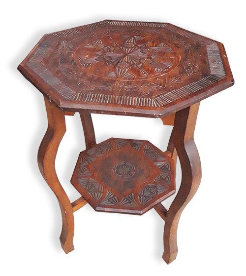 Coffee Table #008 Octagonal Carved Top (H: 71cm D: 56cm W: 56cm)