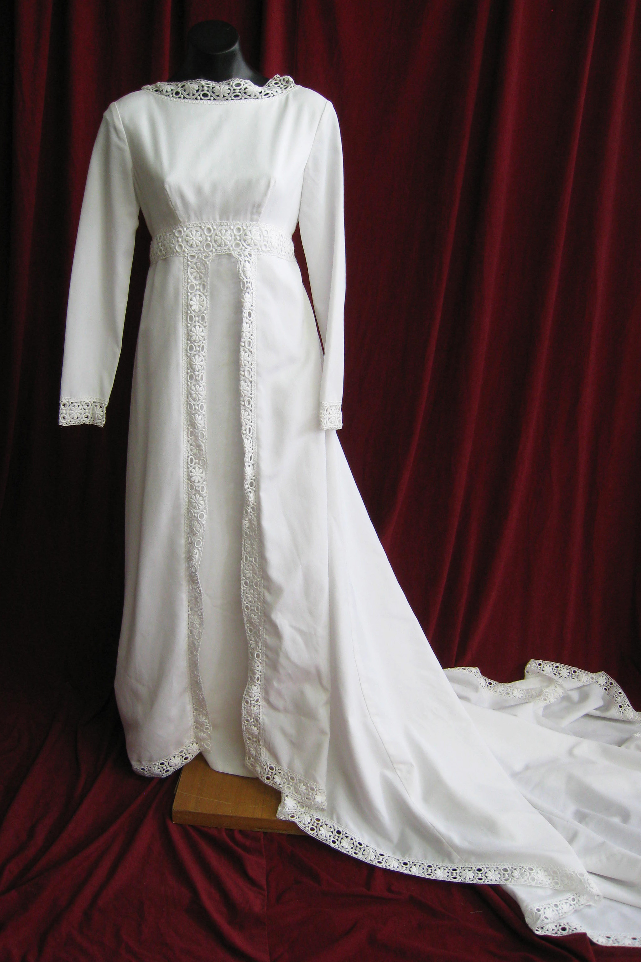Wedding Dress 1970s High Neck Lace Trim sz. 12 45320355 
