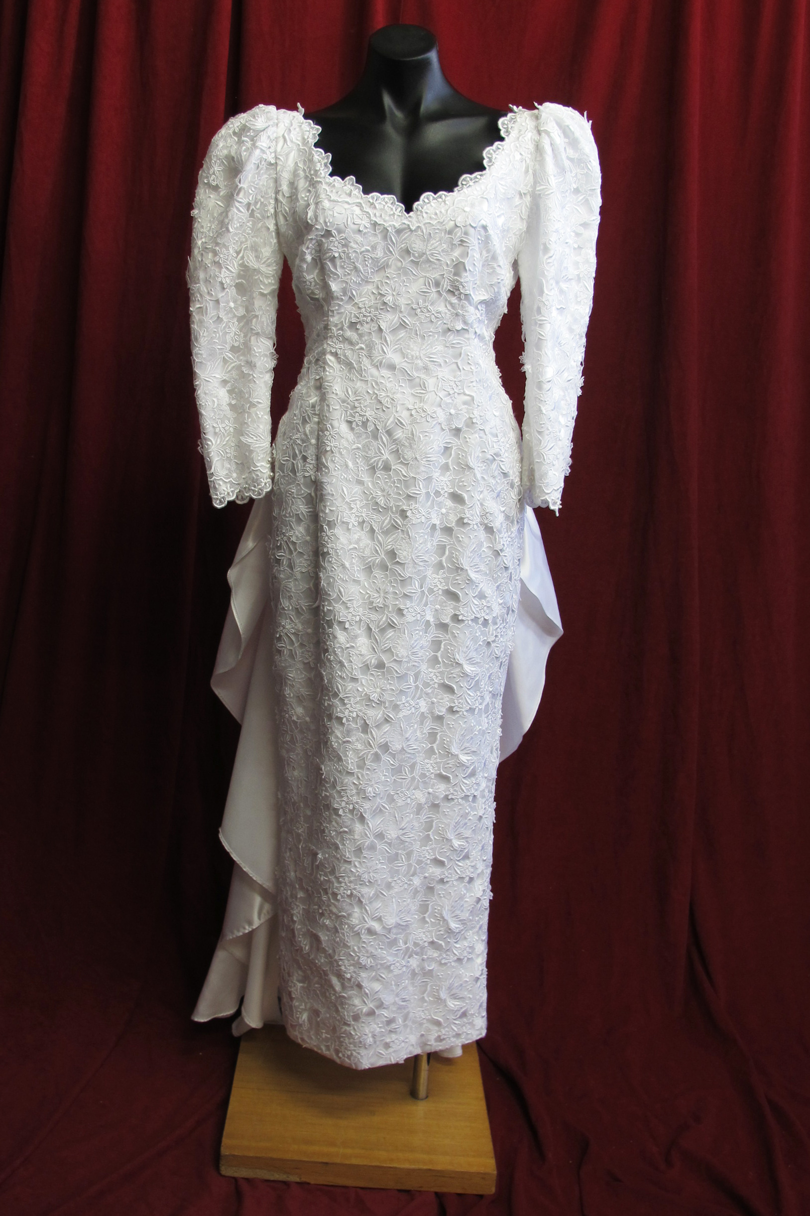 Wedding Dress Brocade Mutton Chop Sleeves Satin Train sz. 10 45320128