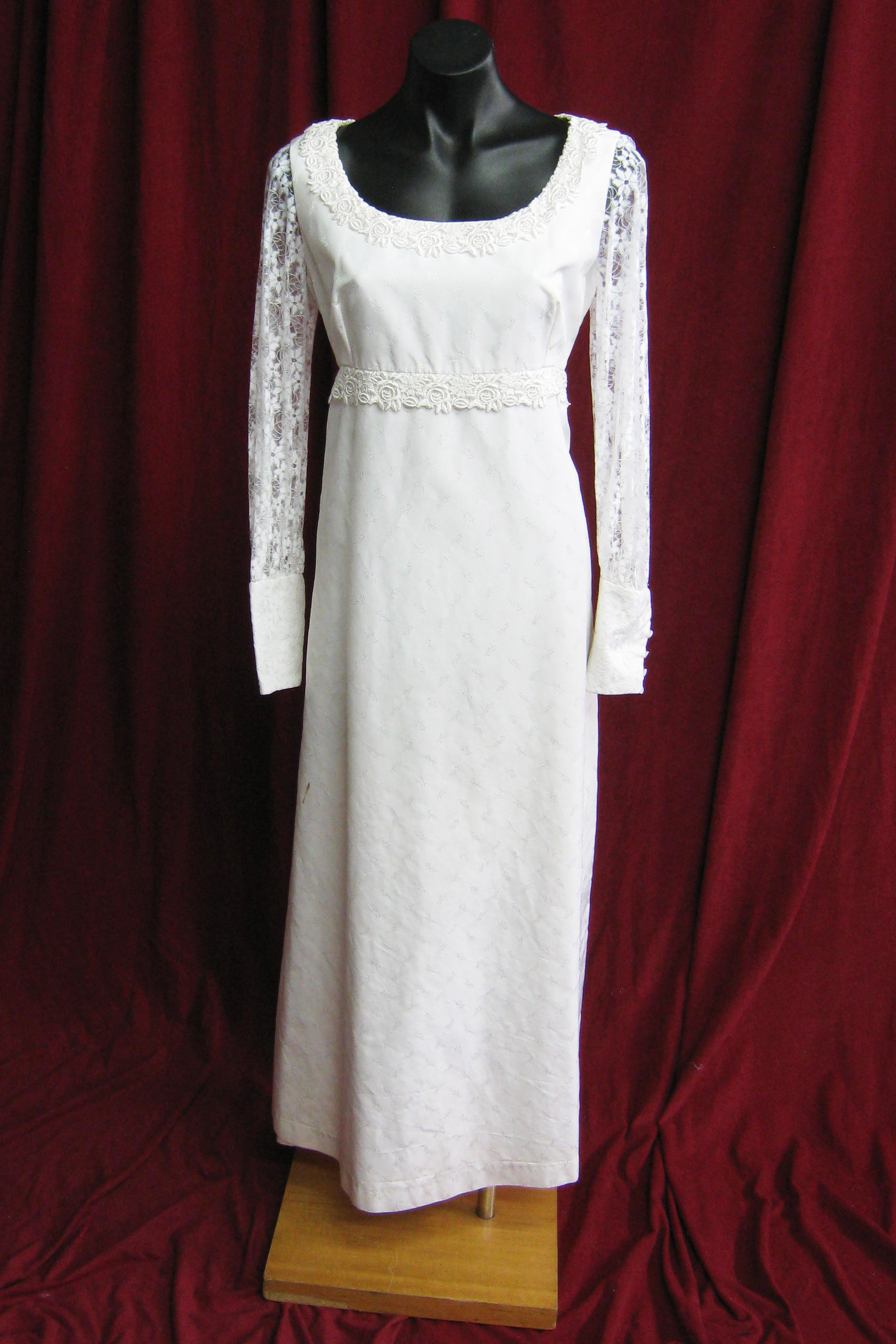 Wedding Dress 1960s Lace Sleeves Straight Sz. 10 45320135 