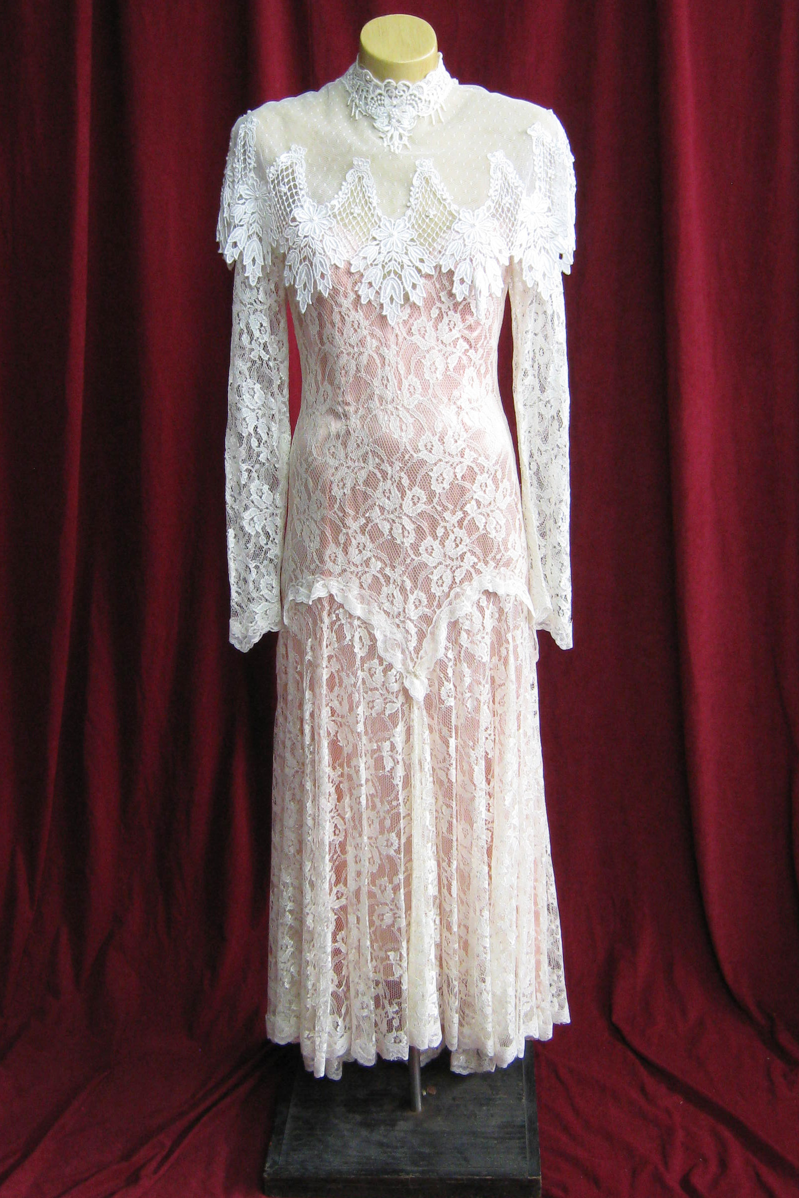 Wedding Dress 1920s Pink with Over lace sz.8 45320143